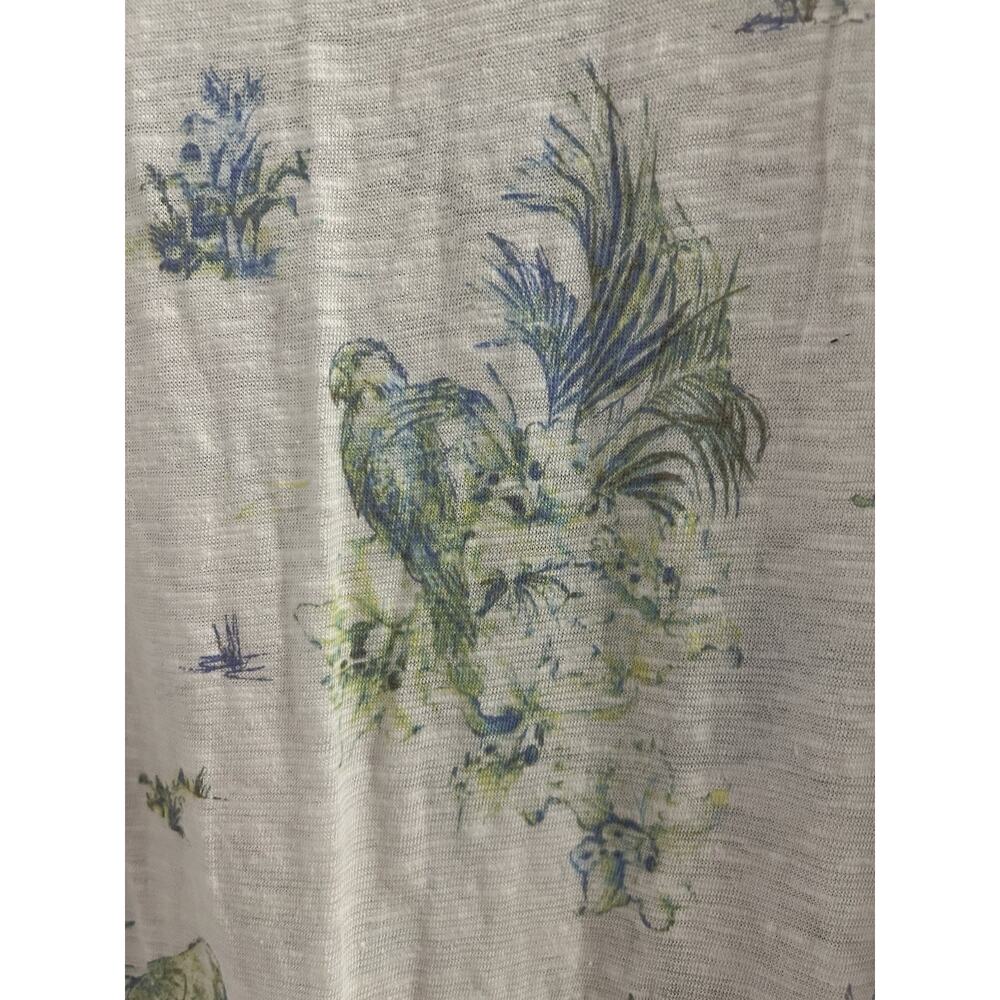 J Jill White Blue Green Tropical Print Tee Layered Sleeve Linen Blend Sz Xl - Picture 3 of 8